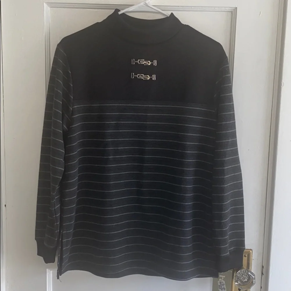 NWT RAFAEL women’s black gray small long sleeve top clasp accent Grandma retro